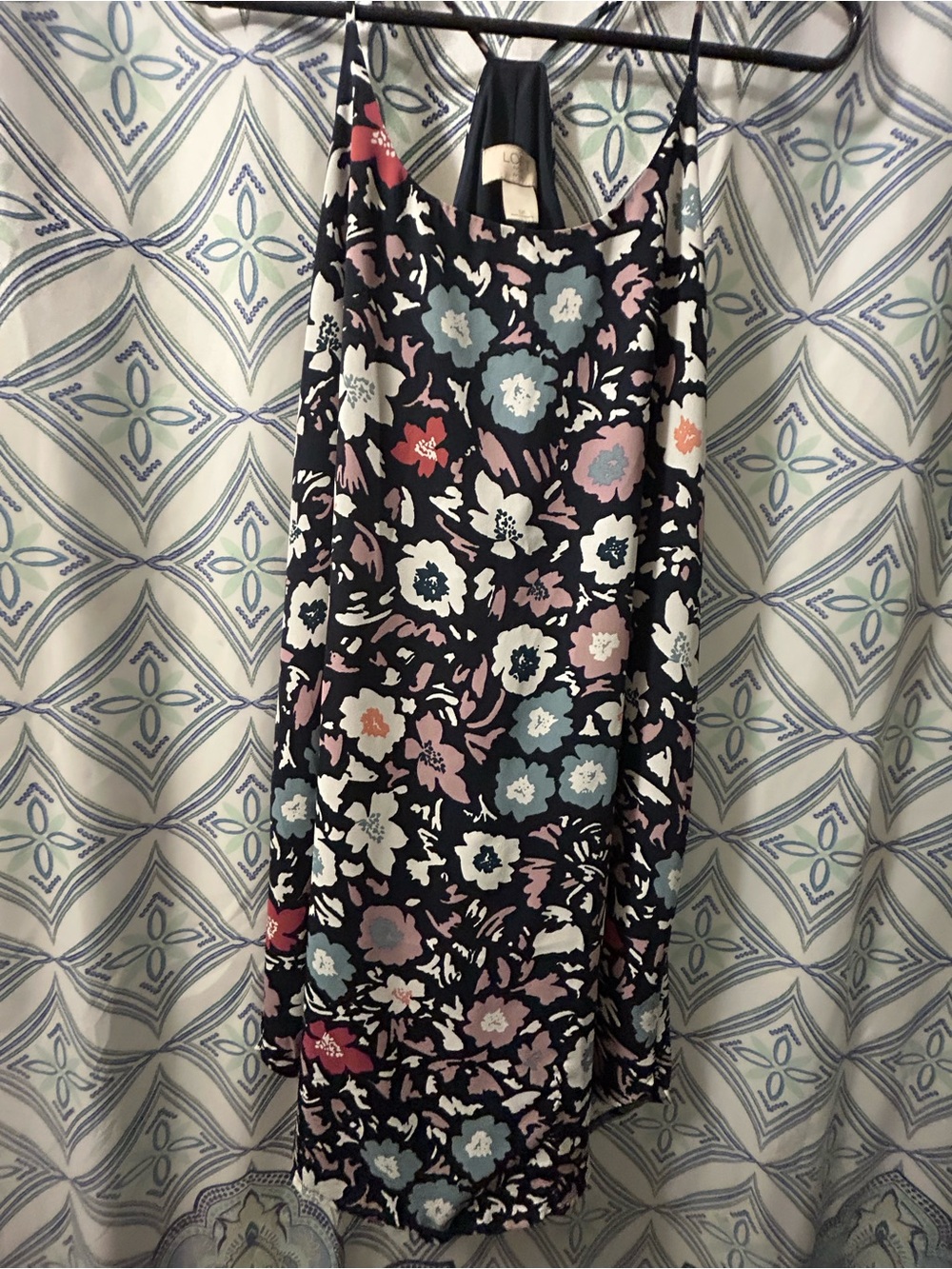 NWOT LOFT Floral Spaghetti-Strap Mini Dress, T Back Style, Fully Lined, Loose